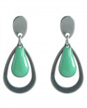 Boucles d'oreilles gouttes vert amande et argenté