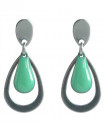 Boucles d'oreilles gouttes vert amande et argenté