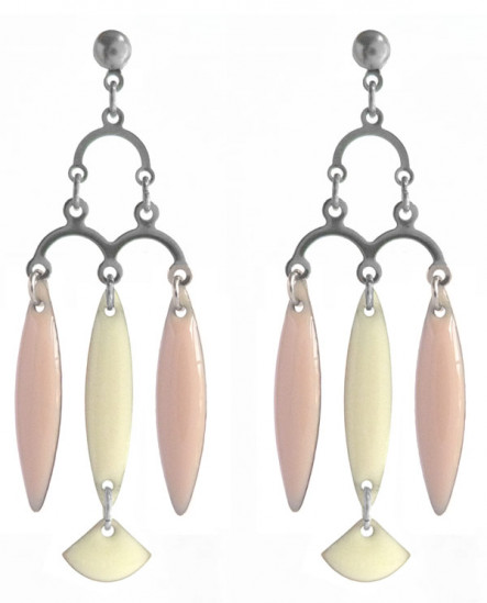 boucles d'oreilles rose et beige chandelier rétro
