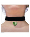 Collier ras de cou de velours noir au coeur vert