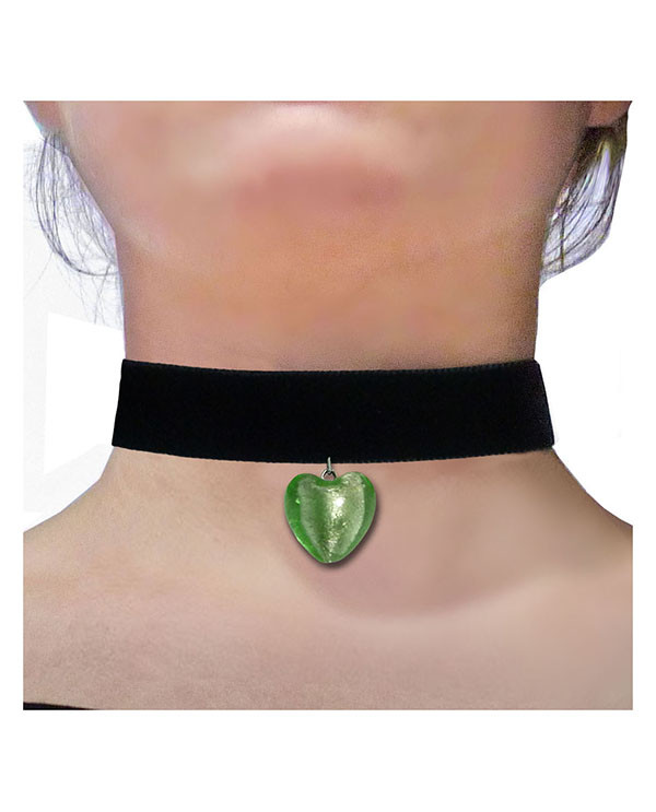 Collier Ras De Cou Avec Pendentif Cœur En Verre Vert Pailleté - Aluminium - Occasion Parfait état