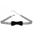 noeud à carreaux vichy sur velours noir en collier ras de cou pour femme