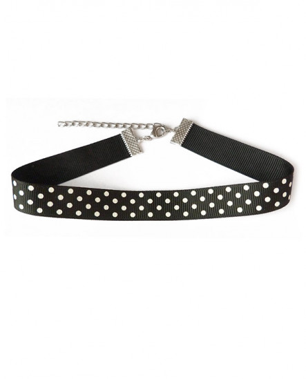 collier ras de cou pin up noir et blanc à pois