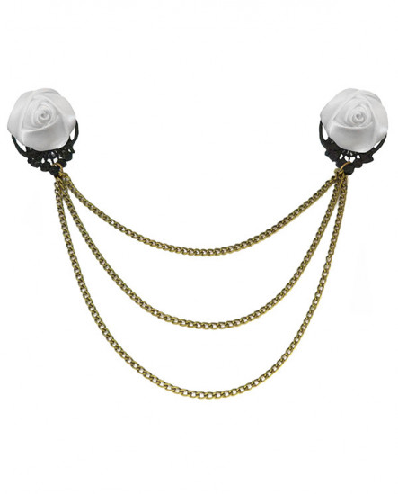 broche double fleurs rose blanche et dentelle noire gothique lolita