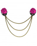 broche double fleurs rose fuchsia et dentelle noire gothique lolita
