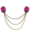 broche fleurs rose fuchsia et dentelle noire - chainettes dorées