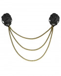 broche de col rose noire gothique sur dentelle, avec chaines