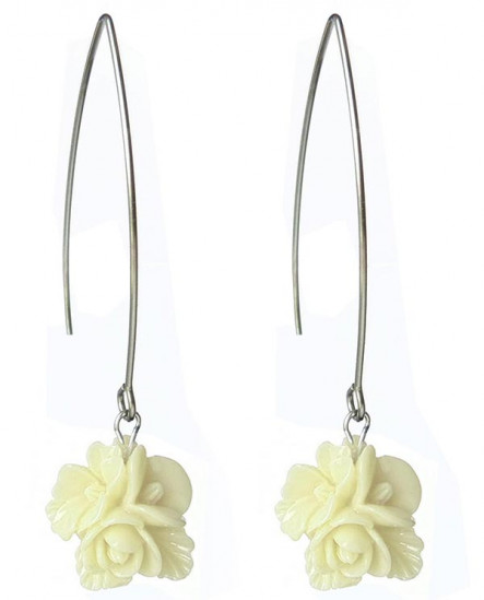 boucles d'oreilles longues à fleurs jaune crème