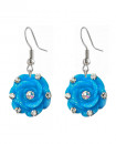 boucles d'oreilles  fleurs bleu à paillettes et strass