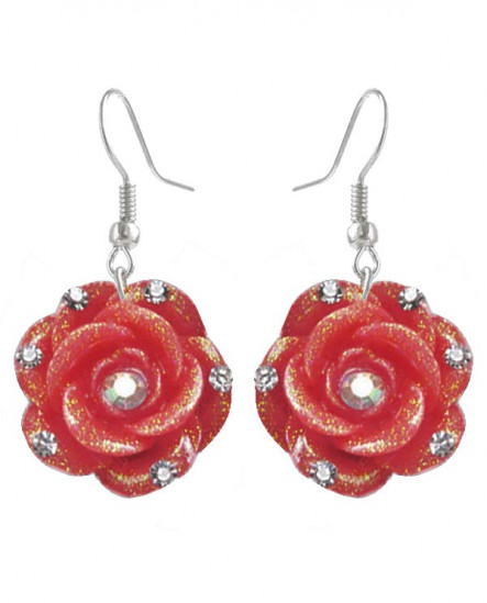 boucles d'oreilles  fleurs violettes à paillettes et strass 