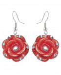 boucles d'oreilles fleurs rouge à paillettes doré et strass