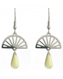 boucles oreilles éventail argenté et goutte beige inspiration art déco