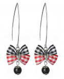 Boucles d'oreilles longues rétro carreaux rouge et noir - noeud papillon