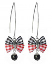 Boucles d'oreilles longues rétro carreaux rouge et noir - noeud papillon