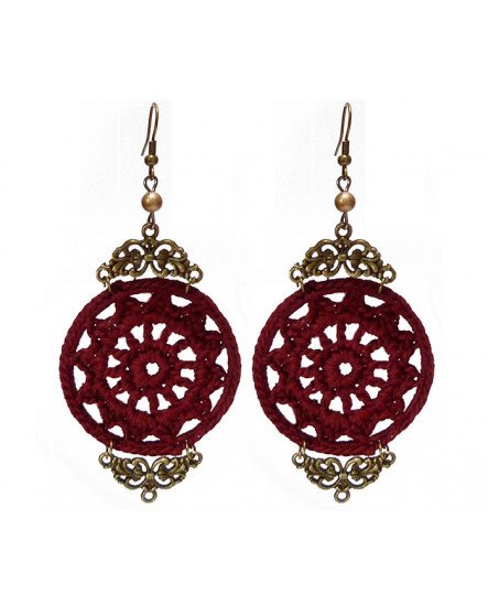 Grandes Boucles D'oreilles dentelle crochet grises pendantes rondes