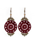 Grandes Boucles D'oreilles rouge bordeaux et doré - dentelle au crochet