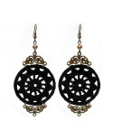Grandes Boucles D'oreilles rétro noir et doré - dentelle ronde au crochet