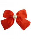 Pince à Cheveux noeud de satin rouge vif et perle blanche