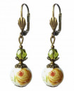 boucles d'oreilles dormeuses fleurs rétro - jaune, vert olive et bronze