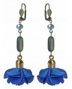 boucles d'oreilles dormeuses pompons bleu roi et nacre grise style rétro
