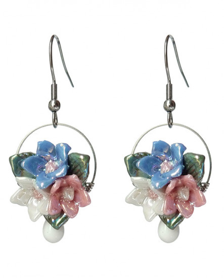 boucles d'oreilles en porcelaine à fleurs rouge