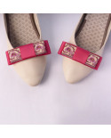 Clips à chaussures noeud rose vif (fuchsia) et beige à fleurs