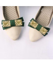 Clips à chaussures noeud vert et beige à fleurs