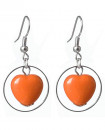 boucles d'oreilles  coeurs orange cercle argenté - style pop années 80