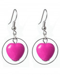 boucles d'oreilles coeur rose vif (fuchsia) - style pop années 80