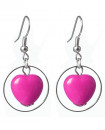 boucles d'oreilles  coeurs rouge vif cercle - style pop années 80