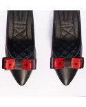 Clips à chaussures noeud rouge et noir à pois - style rétro pinup