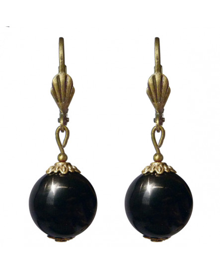 boucle d'oreille onyx noir et doré - dormeuses