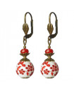 boucles d'oreilles en porcelaine à fleurs rouge