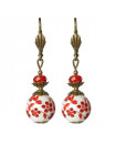 boucles d'oreilles en porcelaine à fleurs rouge