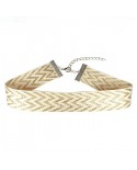 collier ras de cou femme beige et doré