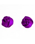 boucles d'oreilles fleurs violettes - puces ou clip - en satin