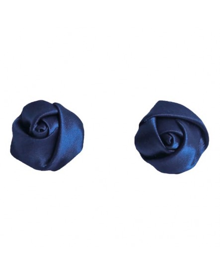 boucles d'oreilles : fleur de satin bleu roi - puces ou clip