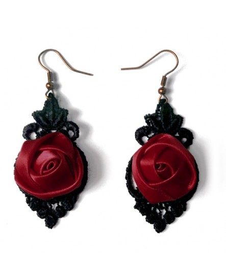 Boucles d'oreilles rouge bordeaux et noires