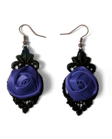 boucles d'oreilles bleu nuit et noir - fleur et dentelle