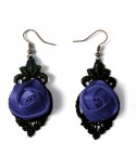 Boucles d'oreilles bleu nuit et noir - fleur et dentelle