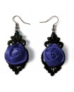 boucles d'oreilles bleu nuit et noir - fleur et dentelle