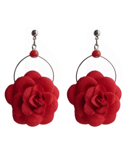 boucles d'oreilles créoles - fleur rouge camélia