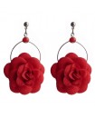 boucles d'oreilles créoles - fleur rouge camélia