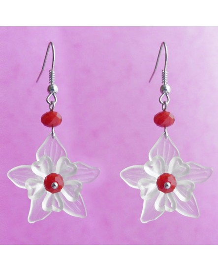 boucles d'oreilles - fleur blanche et rouge