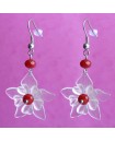 boucles d'oreilles - fleur blanche et rouge