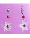 boucles d'oreilles - fleur blanche et rouge