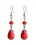 boucles d'oreilles goutte rouge et argenté