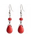 boucles d'oreilles goutte rouge et argenté