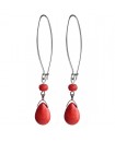 boucles d'oreilles goutte rouge et argenté