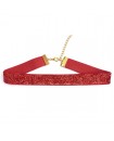 choker de fête, ras du cou velours pailletté, rouge et doré